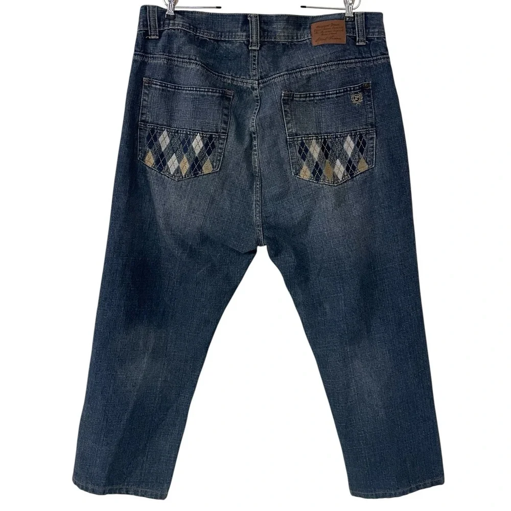 VTG Phat Farm Men Argyle Pocket Denim Jeans Straight Leg Y2K Hip Hop Baggy 42 32
